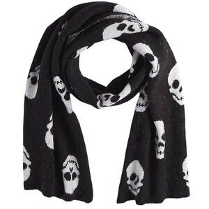 Torrid Womens NWT Fringe Lined Halloween Fall Emo Black Skull Oblong Scarf OS